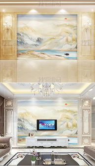 高清大氣玉石大理石紋山水意境電視背景墻圖片素材 效果圖下載